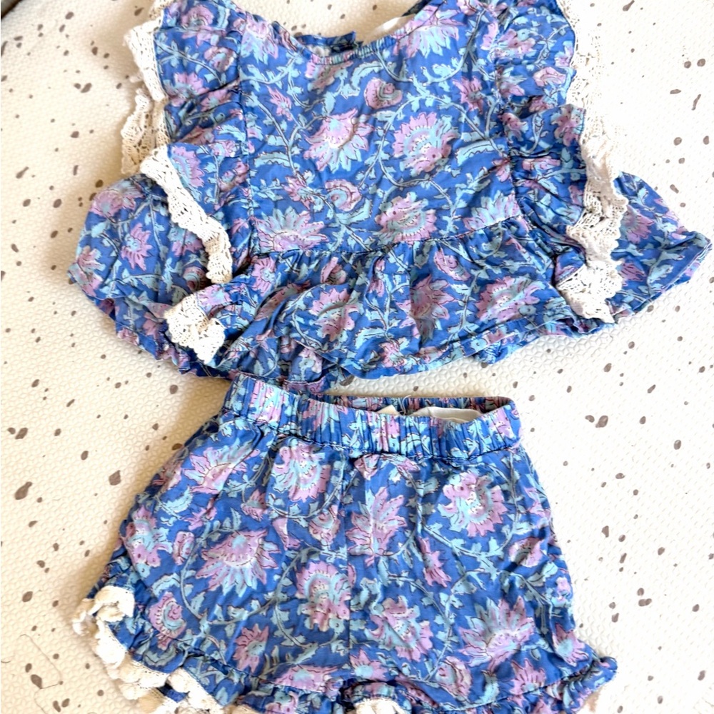 Adorable Blue and Purple Kids Floral Set